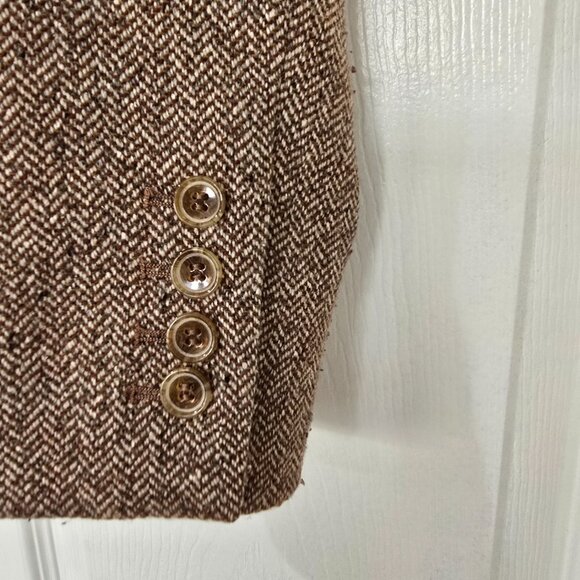 Talbots Wool Blend Tweed Herringbone Double Breasted Blazer Brown Size 8 - Picture 4 of 7